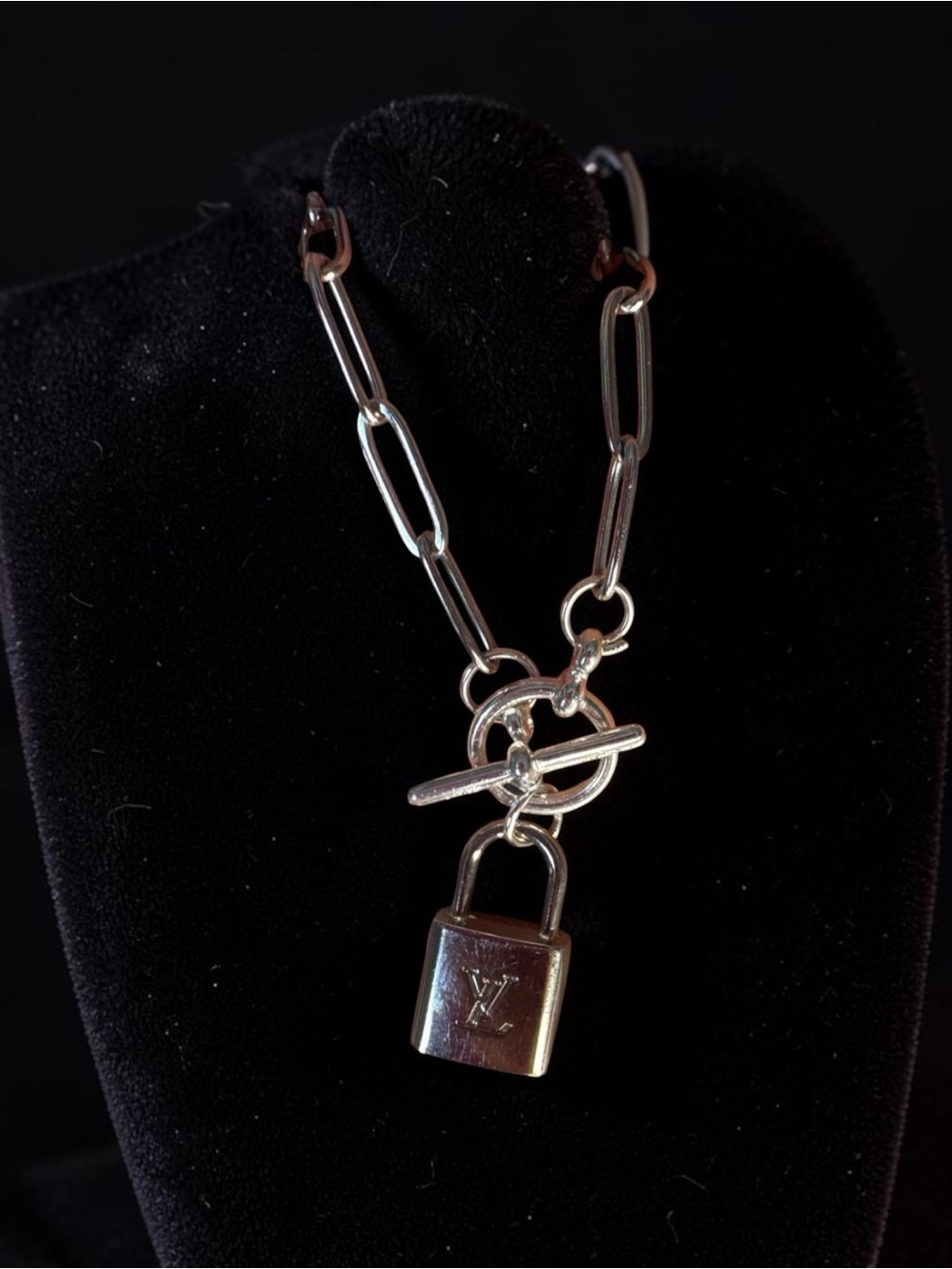 Authentic Silver Louis Vuitton Upcycled LV double-sided lock 🔒 charm necklace - Picture 9 of 9